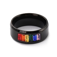 Rainbow Pride Finger Ring, Wide Flat Titanium Steel Finger Ring for Men Women, Electrophoresis Black, US Size 7(17.3mm)(RJEW-M140-02EB)