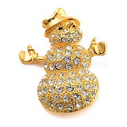 Christmas Theme Alloy Crystal Rhinestone Brooches, for Backpack Clothes, Snowman, Golden, 54x43mm(JEWB-S022-02A-G)