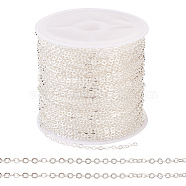 Brass Coated Iron Flat Cable Chains, Soldered, with Spool, Flat Oval, Silver, 2x1.5x0.3mm, about 32.81 Feet(10m)/Roll(CH-TAC0007-01S)