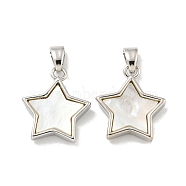 Natural White Shell Pendants, Rack Plating Brass Star Charms, Platinum, 16x14x3mm, Hole: 2x5mm(KK-A214-26P)