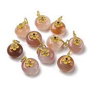 Natural Yanyuan Agate Donut Charms, with Brass Findings, Matte Gold Color, 15x12.5x8mm, Hole: 3mm(G-R489-35MG)