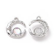 Alloy Pendants, with Crystal Rhinestone and Plastic Beads, Moon, Platinum, 20x16x5mm, Hole: 1.6mm(FIND-I020-08P)