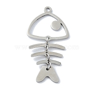 304 Stainless Steel Pendants, Laser Cut, Fishbone Charm, Stainless Steel Color, 40x19.5x1mm, Hole: 1.5mm(STAS-C097-47P)