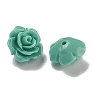 Synthetic Coral Dyed Carved Beads, Flower, Half Hole, Light Sea Green, 9.5x6.3mm, Hole: 1mm(SHEL-I001-05C-06)