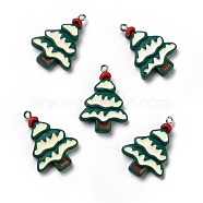 Opaque Resin Pendants, with Platinum Tone Iron Loops, Christmas Tree, Dark Green, 32x22.5x5mm, Hole: 2mm(RESI-D055-015P)