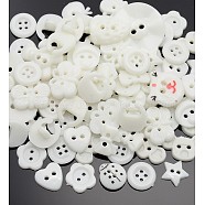 Dyed Mixed Shapes and Mixed Size Acrylic Buttons, for Art Button Craft Button Ornament, White, 10~16x11~16x2~3mm, Hole: 2mm(BUTT-X0035)