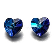 Romantic Valentines Ideas Glass Charms, Faceted Heart Pendants, Blue, 10x10x5mm, Hole: 1mm(G030V10mm-41)