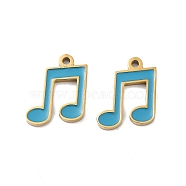 Ion Plating(IP) 316 Surgical Stainless Steel Charms, Nickel Free, with Enamel, Musical Note Charm, Real 18K Gold Plated, Deep Sky Blue, 12x10x1mm, Hole: 1mm(X-STAS-U014-65G-01)