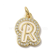 Brass Micro Pave Cubic Zirconia Pendants, with Jump Rings, Real 18K Gold Plated, Letter R, 19x13x2mm, Hole: 3.8mm(KK-K354-02G-R)