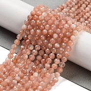 Natural Moonstone Beads Strands, Faceted, Round, Grade A, 4.5mm, Hole: 0.7mm, about 96pcs/strand, 15.55 inch(39.5cm)(G-C127-A02-02)