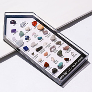 31 Styles Raw Rough Nuggets Mixed Natural Gemstone Collections, for Earth Science Teaching, with Glass Box, Box: 150x70mm, Gemstone: 7~10mm(G-F734-14)