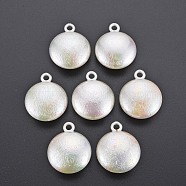 Electroplated ABS Plastic Imitation Pearl Pendants, Flat Round, Seashell Color, 32x26x12.5mm, Hole: 3.5mm(KY-T023-005)
