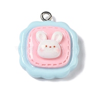 Opaque Resin Pendants, Cartoon Charms with Platinum Plated Iron Loops, Rabbit, 21x9mm, Hole: 2mm(RESI-S403-04A)