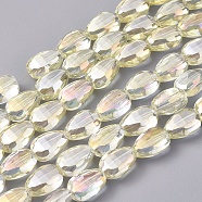 Electroplate Glass Beads Strands, Full Rainbow Plated, Faceted, Teardrop, Light Yellow, 9x6x4.5mm, Hole: 1.2mm, about 79pcs/Strand, 27.17 inch(69cm)(EGLA-G036-A-FR02)