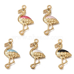 304 Stainless Steel Pendants, with Enamel, Flamingo Charms, Real 18K Gold Plated, Ion Plating(IP), Mixed Color, 30x17x3mm, Hole: 2mm(STAS-N108-80G)