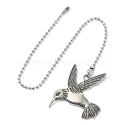 Humming Bird Tibetan Style Alloy Ceiling Fan Pull Chain Extenders, with Iron Chains, Antique Silver, 36cm(FIND-JF00114)