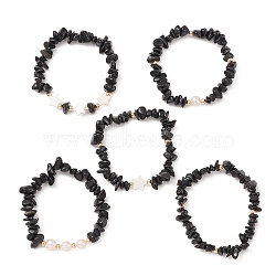 5Pcs 5 Style Natural Obsidian Chips Stretch Bracelets Set, Natural Shell Star Stackable Bracelets, Inner Diameter: 2-1/8 inch(5.3cm), 1Pc/style(BJEW-JB09551-03)