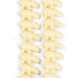 Synthetic Coral Dyed Carved Beads Strands, Rhinoceros, Light Goldenrod Yellow, 16~17x9.5x6.5mm, Hole: 1mm, about 30pcs/strand, 9.65''(24.5cm)(CORA-K009-04B)