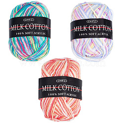 3 Rolls 3 Colors 3-Ply Crochet Yarn, Multi-Colored Acrylic Cotton Wool Knitting Yarn, Hand Knitting Weaving Yarn Crochet Thread, Mixed Color, 2.5x1.5mm, about 130m/roll, 1 roll/color(OCOR-GF0002-46)