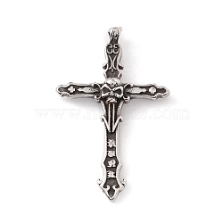 304 Stainless Steel Pendants, Cross with Skull, Antique Silver, 54.5x35x9mm, Hole: 5.5x3mm(STAS-E158-14AS)