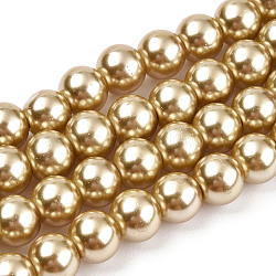 Baking Painted Pearlized Glass Pearl Round Bead Strands, Goldenrod, 8~9mm, Hole: 1mm, about 100~105pcs/strand, 31.4 inch(HY-Q330-8mm-11A)