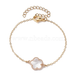 Plum Blossom Flower Glass Link Chain Bracelets, Brass Cable Chain Bracelets for Women, Golden, 6-1/2 inch(16.5cm)(BJEW-JB10540)