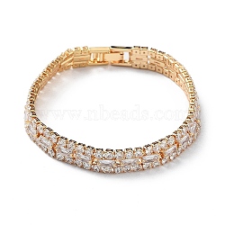 Brass Micro Pave Cubic Zirconia Chain Bracelets for Women, with Fold Over Clasps, Clear, 7-3/8x1/4 inch(18.8x0.75cm)(BJEW-C052-01G-01)