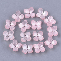 Cellulose Acetate(Resin) Bead Caps, 4-Petal, Flower, Pink, 14x14x6mm, Hole: 1.2mm(X-KK-S161-02B)