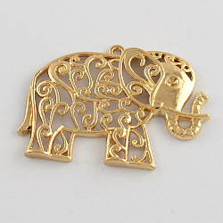 Tibetan Style Alloy Hollow Elephant Pendant Rhinestone Cabochon Settings, Lead Free, Golden, 65x49x9mm, Hole: 2mm, fit for 2mm rhinestone(X-TIBEP-S099-G-RS)