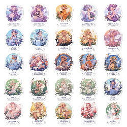 50Pcs Waterproof PVC Month Fairy Stickers Set, Adhesive Label Stickers, for Water Bottles, Laptop, Luggage, Cup, Computer, Mobile Phone, Skateboard, Guitar Stickers, Mixed Color, 52.6x45mm(PW-WG11430-01)