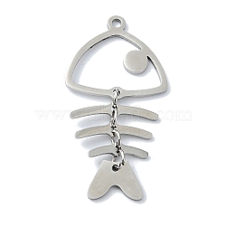 Non-Tarnish 304 Stainless Steel Pendants, Laser Cut, Fishbone Charm, Stainless Steel Color, 40x19.5x1mm, Hole: 1.5mm(STAS-C097-47P)