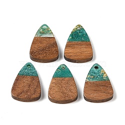 Resin & Wood Pendants, with Gold Foil, Triangle Charm, Dark Cyan, 23x15x3mm, Hole: 2mm(WOOD-S061-02L)