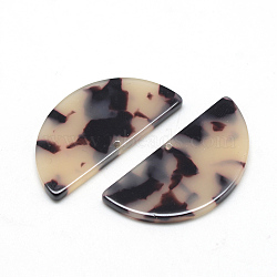 Cellulose Acetate(Resin) Semi Circle Pendants, Half Round, Antique White, 23.5x12x2.5mm, Hole: 1.5mm(X-KY-S111A-A304)