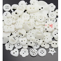 Dyed Mixed Shapes and Mixed Size Acrylic Buttons, for Art Button Craft Button Ornament, White, 10~16x11~16x2~3mm, Hole: 2mm(BUTT-X0035)