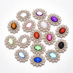 Alloy Cabochons, with Acrylic Rhinestone and Glass Rhinestone, Faceted, Oval, Light Gold, Mixed Color, 28x24x4mm(X-PALLOY-T066-12)