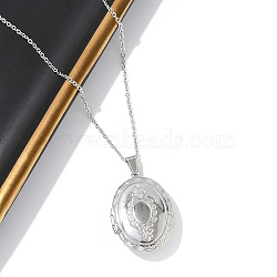 Anti-Tarnish 304 Stainless Steel Oval Locket Pendant Cable Chain Necklaces for Women, Stainless Steel Color, 18.31 inch(46.5cm), pendants: 33.5x24x8mm, inner diameter: 23x16mm(NJEW-M050-04D-P)