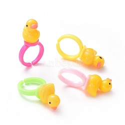 Acrylic Cuff Finger Rings, with Resin, Kids Jewelry, Duck, Mixed Color, US Size 3(14mm)(RJEW-JR00279-M)