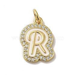 Brass Micro Pave Cubic Zirconia Pendants, with Jump Rings, Real 18K Gold Plated, Letter R, 19x13x2mm, Hole: 3.8mm(KK-K354-02G-R)