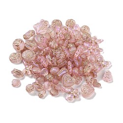 Transparent Acrylic Beads, Metal Enlaced, Mixed Shapes, Pearl Pink, 7.5~22.5x7.5~21x5.5~13mm, Hole: 1.2~5.5mm(X1-MACR-L005-05I)