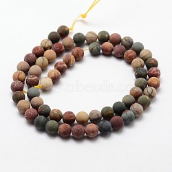 Matte Natural Picasso Stone/Picasso Jasper Beads Strands, Round, 4mm, Hole: 1mm, about 85~88pcs/strand, 14.7 inch(X-G-K113-03-4mm)