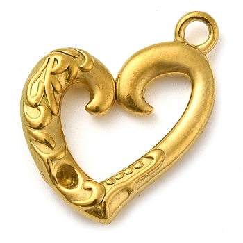 Ion Plating(IP) 304 Stainless Steel Pendants, Heart Charm, Real 18K Gold Plated, 23x20x4mm, Hole: 2.5mm