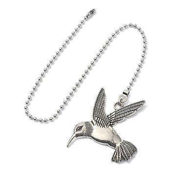 Humming Bird Tibetan Style Alloy Ceiling Fan Pull Chain Extenders, with Iron Chains, Antique Silver, 36cm