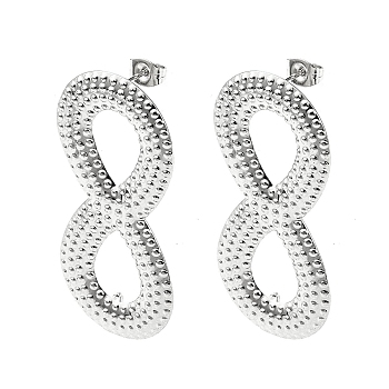 304 Stainless Steel Stud Earring Findings, with Loop, Infinity, 48x22.5mm, Hole: 3.5mm, Pin: 10.5x0.5mm
