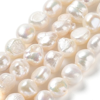 Natural Cultured Freshwater Pearl Beads Strands, Two Side Polished, Grade 4A, Seashell Color, 8~11x10~11x7~9mm, Hole: 0.7mm, about 38pcs/strand, 14.96''(38~39cm)