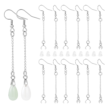50Pcs 304 Stainless Steel Earring Hooks, Ear Wire with Pinch Bails & Ear Nut, Stainless Steel Color, 22 Gauge, 62mm, Pin: 0.6mm