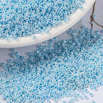 MIYUKI Round Rocailles Beads, Japanese Seed Beads, 15/0, (RR430) Aqua Lined White Pearl, 15/0, 1.5mm, Hole: 0.7mm, about 250000pcs/pound