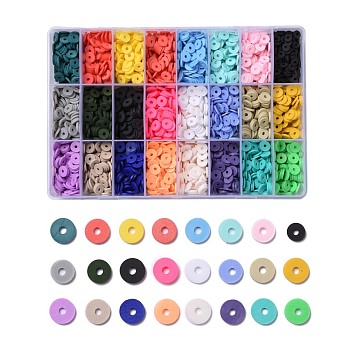240G 24 Colors Handmade Polymer Clay Beads, Heishi Beads, for DIY Jewelry Crafts Supplies, Disc/Flat Round, Mixed Color, 8x1mm, Hole: 2mm, 10g/color