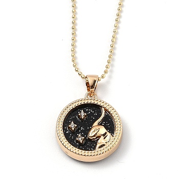 Alloy Rhinestone Pendant Necklaces, with Resin and Ball Chains, Flat Round with Constellation/Zodiac Sign, Golden, Black, Capricorn, 18.31 inch(46.5cm)