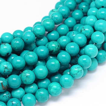 Natural Howlite Round Bead Strands, Dyed & Heated, Medium Turquoise, 8mm, Hole: 1mm, about 48pcs/strand, 15.55 inch