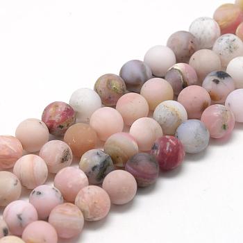 Natural Pink Opal Beads Strands, Frosted, Round, 10mm, Hole: 1mm, about 40pcs/strand, 15.7 inch